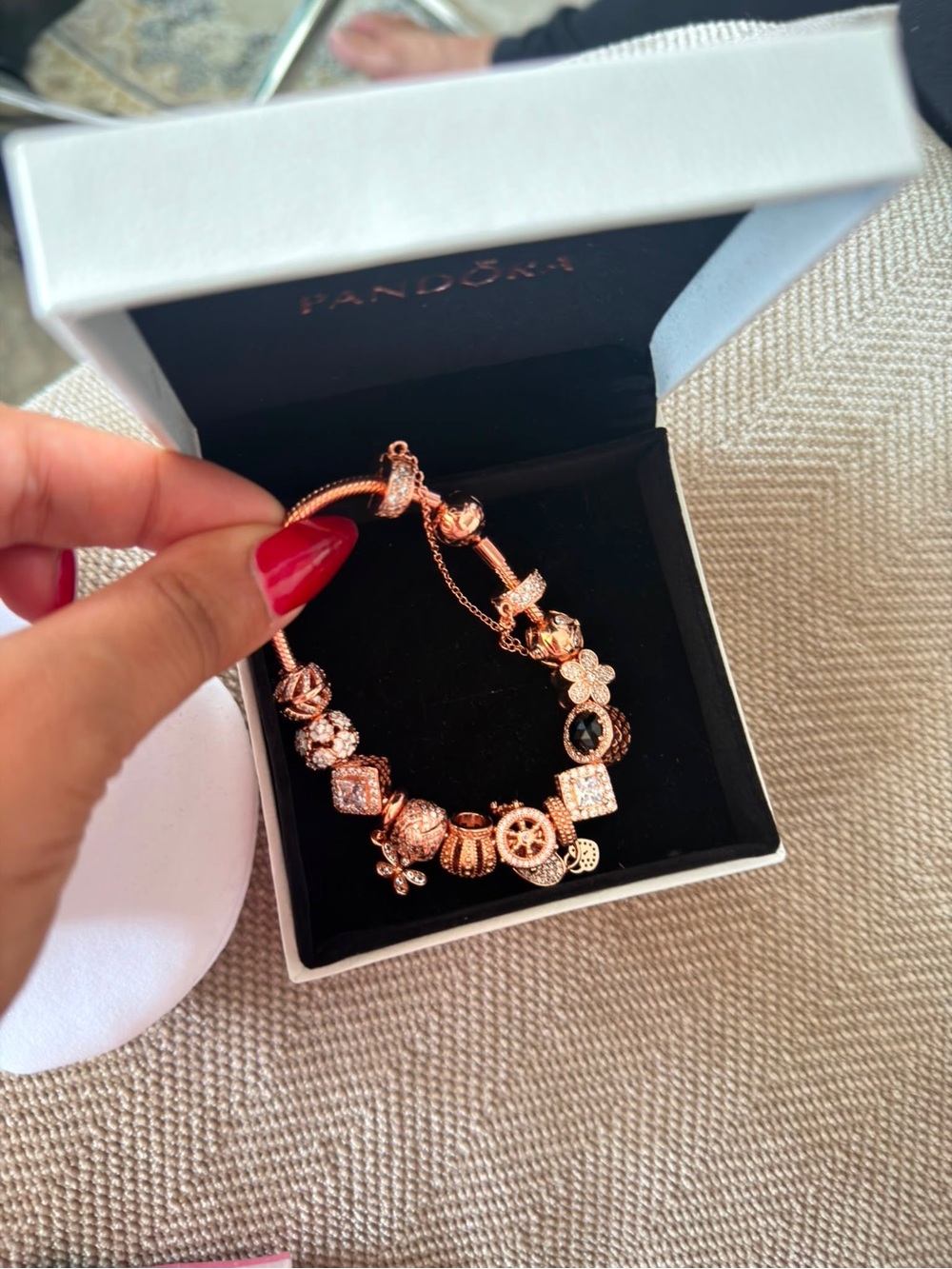 Pandora Rose Gold and Black Charm Bracelet